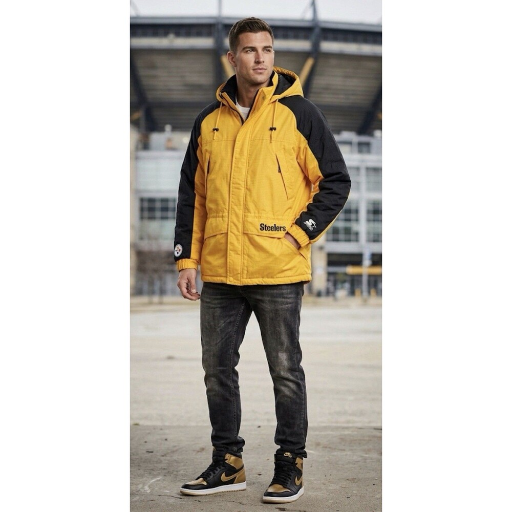 Vintage 90s Pittsburgh Steelers Starter Hooded Parka Heavy Jacket Mens Large